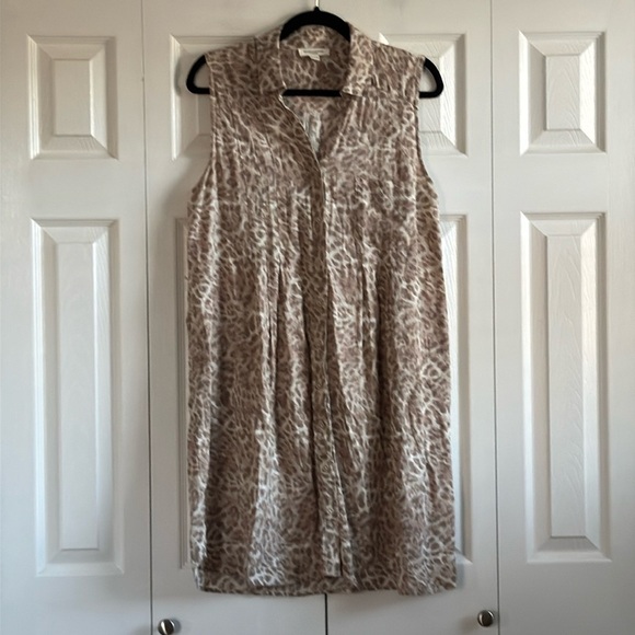 Beach Lunch Lounge | Tan Leopard-print | shirt Dress | size M - Picture 1 of 5